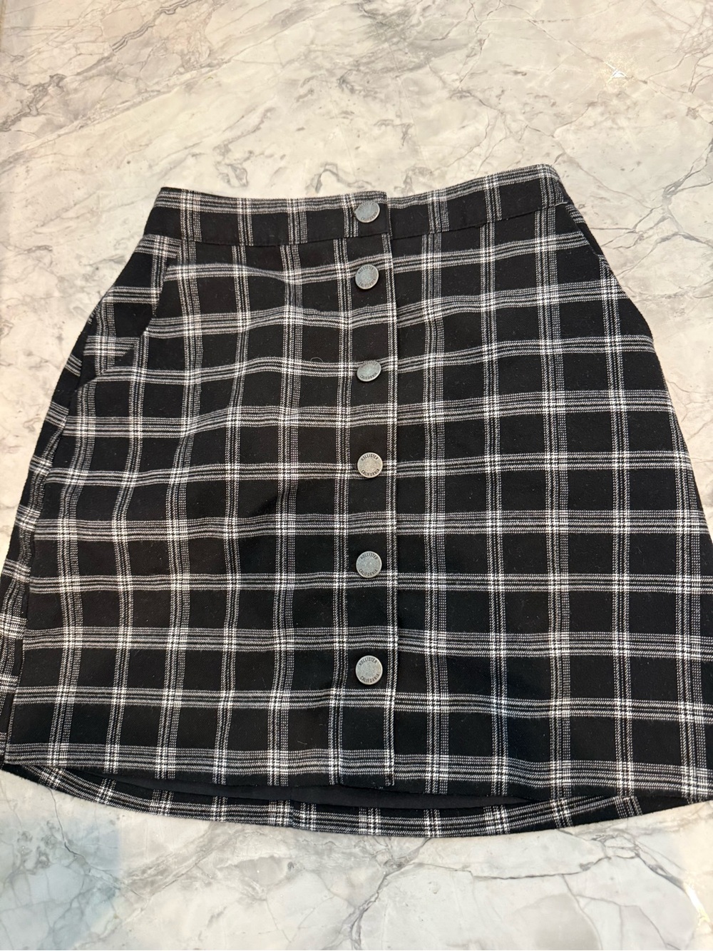 Hollister Black Plaid Button-Front Mini Skirt